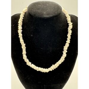 Vintage White Puka Shell Chip Choker Necklace